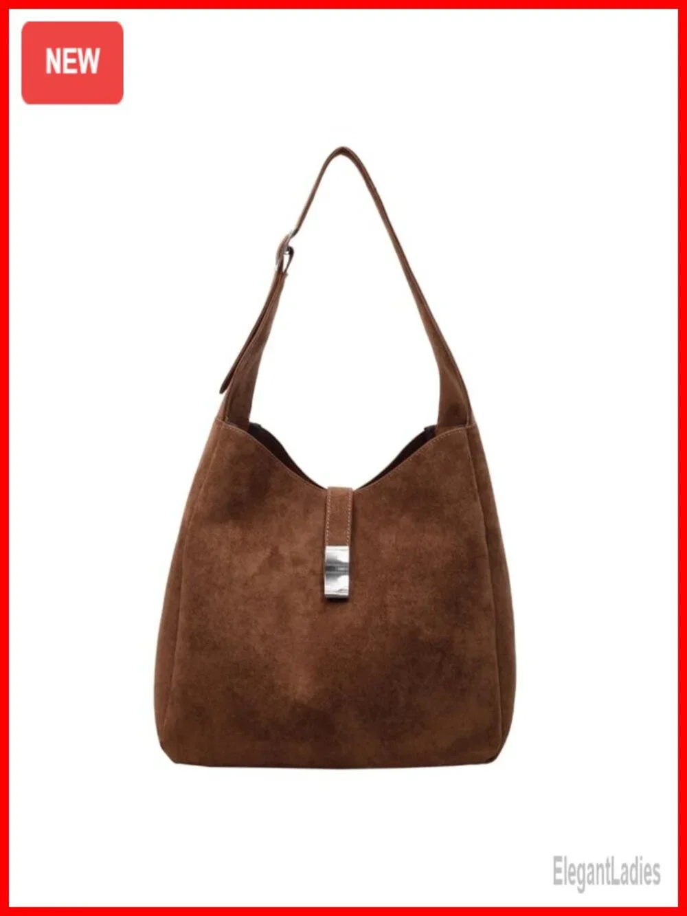 Faux Suede Slouchy Hobo Bag with Zippered Pouch - Retro Shoulder Bag